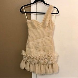BCBG formal mini dress. Layered tool gold & cream